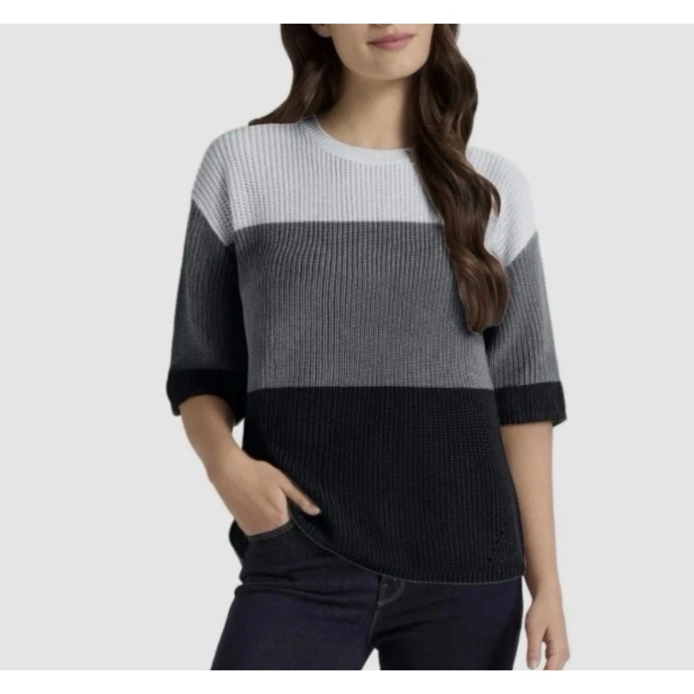 NWT Matty M Womens XXL Colorblock Short Sleeve Sweater Crew Neck Layering Casual